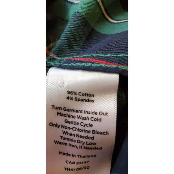 Talbots Women's Green Tartan Plaid Blouse Size 10 Non Iron Rhinestone Button - Picture 5 of 5